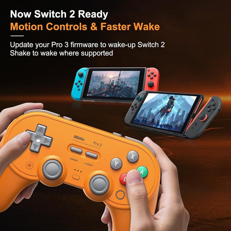 AKNES 8BitDo Pro 3 Bluetooth Controller for Switch/Switch 2,TMR Joysticks,Programmable Pro Back Buttons&R4/L4 Bumpers,Hall/Tactile Triggers,Swappable ABXY Buttons,for Windows,Apple,SteamOS,Android - Orange - Image 4